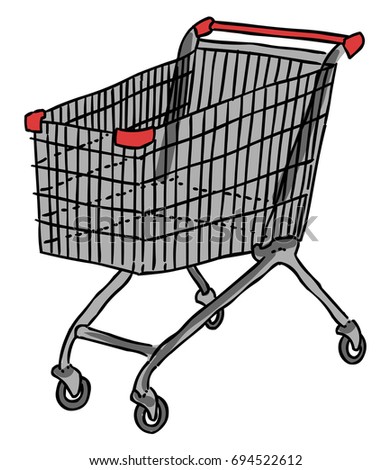 Realistic Line Drawing Shopping Cart Vector Stock Vector 134227991