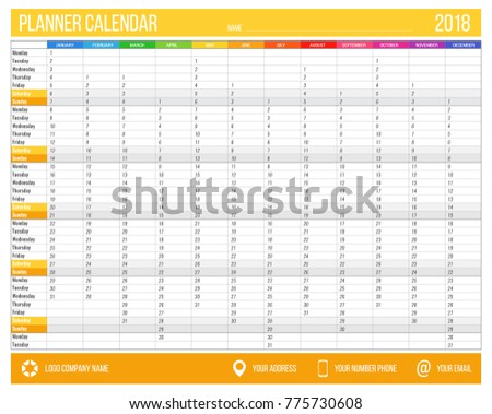2018 yearly calendar template