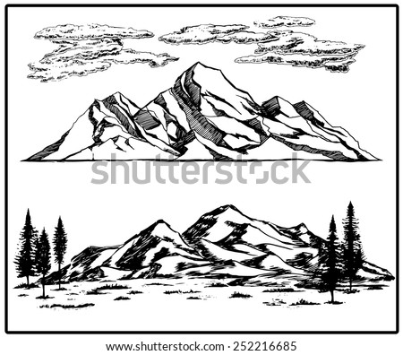 Mountain Pines Trees Sky Landscapes Hand Stock Vector (Royalty Free ...