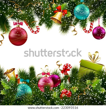 Merry christmas and happy new year greeting postcard decoration seamless border vector illustration