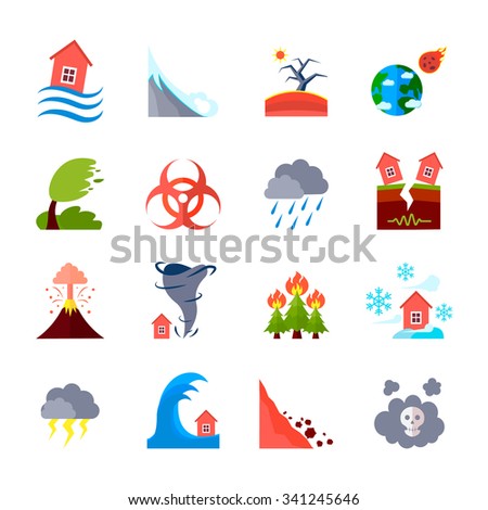 Natural Disaster Catastrophe Crisis Icons Flat Stock Vector 268222820 ...