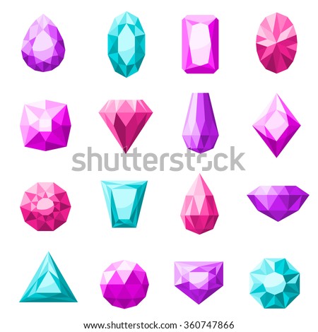 Jewels icons set in different colors and shape flat isolated vector illustration