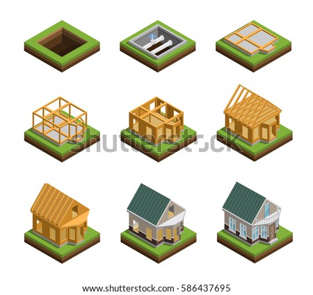 House Construction Phases Isometric Icons Set Stock Vector 586437695 ...