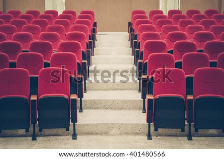 Rows Chairs Auditorium Dark Blue Tone Stock Photo