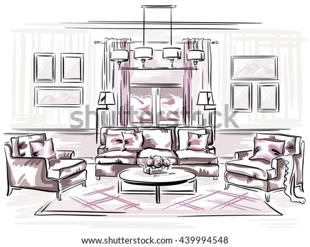 Interior Design Classic Living Room Sofa Stock Vector 439994548 ... Interior Design Classic Living Room Sofa Stock Vector 439994548 ...