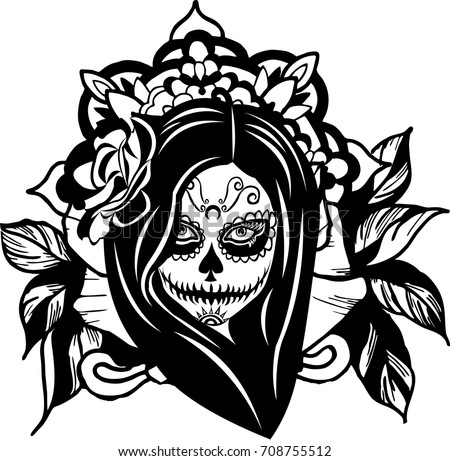 Vector Girl Santa Muerte Death Stock Vector 708755512 ...