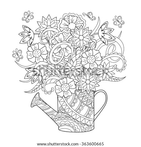 Download Hand Drawn Decorated Image Watering Can Stock Vector 363600665 - Shutterstock