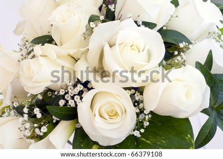 White roses, elegant bouquet tied. - stock photo