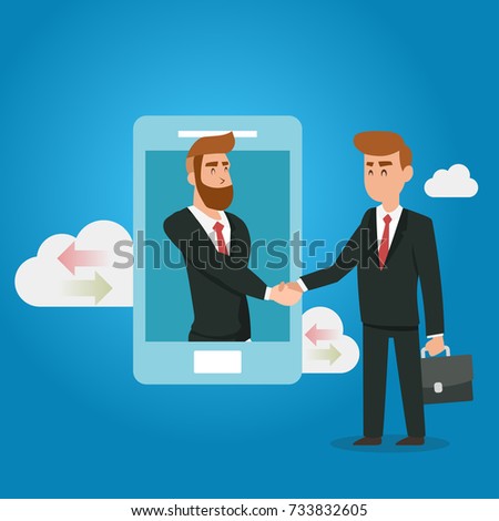 Internet Business Businessmen Shaking Hands Through Stock Vector ...