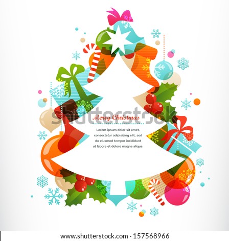 Christmas tree with labels and decorative elements