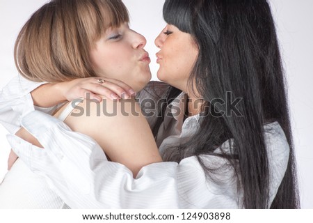 LESBIAN KISSING IN OFFICE Fantasy Lingerie Model