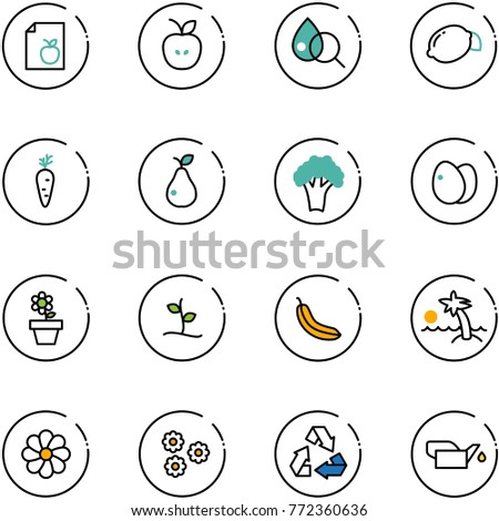 stock vector line vector icon set diet list vector apple blood test lemon carrot pear broccoli eggs 772360636