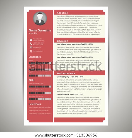 stock vector red flat resume and cv template vector illustration 313506956