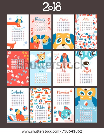 Creative Calendar 2018 Cute Cartoon Puppies Stock Vector 731177362 ...