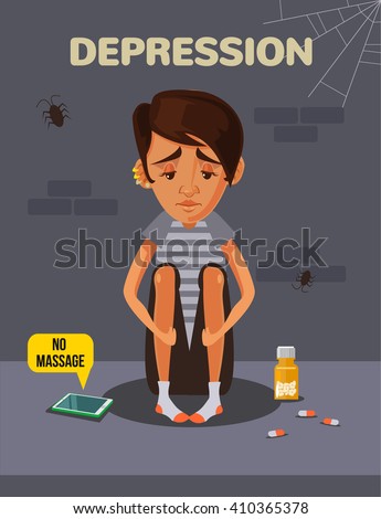  Depression  Boy Vector Flat Cartoon  Illustration Stock 