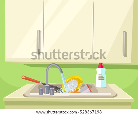 Sink Full Dirty Dishes Vector Flat 스톡 벡터 528367198 - Shutterstock