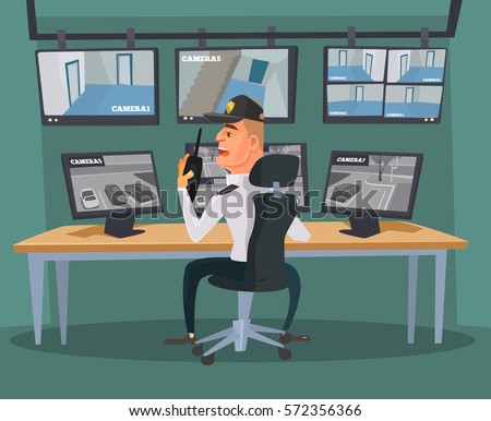 stock-vector-security-guard-character-watching-cameras-vector-flat ...