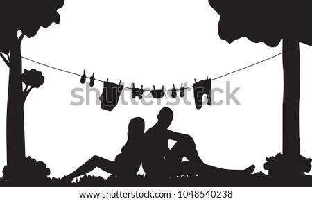 Silhouette Pregnant Couple Baby Clothes Stock Vector 1048540238