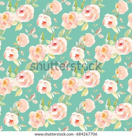Cute Seamless Teal Floral Background With Vintage Flowers Cute Seamless Teal Floral Background With Vintage Flowers