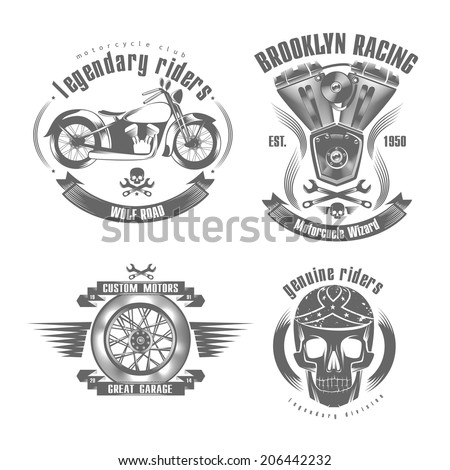 Set Vintage Motorcycle Labels Badges Design Stock Illustration ...