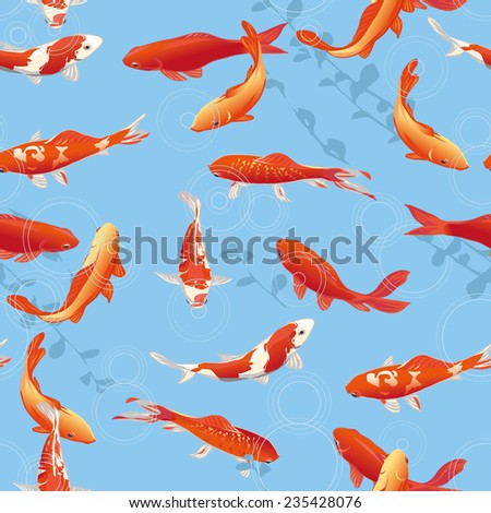 Red koi fishes in the pond Seamless vector print