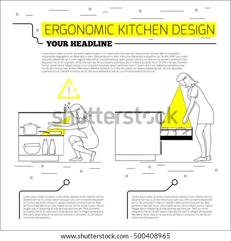  Ergonomics Kitchen Design Vector Illustration Line Stock 