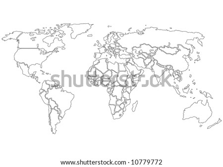 Simplified World Map Contours Only On Wektor Stockowy