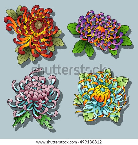 vector black chrysanthemum flowers set tattoo stock vector vector black chrysanthemum flowers set tattoo stock vector