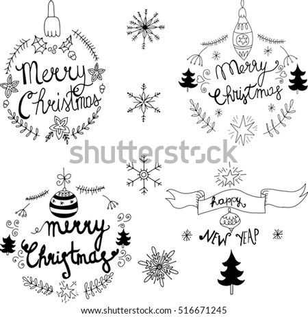 Christmas Card Black White Stock Vector 516671245 - Shutterstock