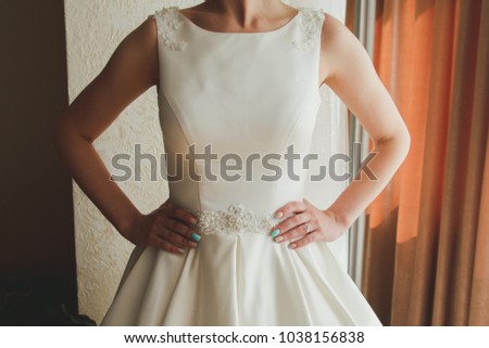 Beautiful Bride Standing Near Window Arms Stock Photo 1038156838