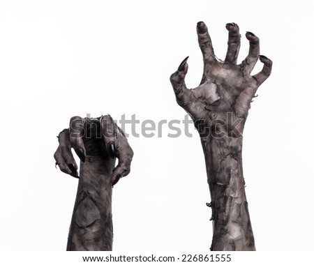 terrible zombie hands, dirty hands of the mummy, zombie theme, halloween theme, white background, isolated, black hand of death with black fingernails, monstrous art terrible zombie hands, dirty hands of the mummy, zombie theme, halloween theme, white background, isolated, black hand of death with black fingernails, monstrous art