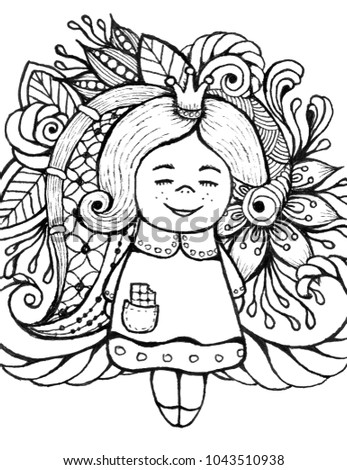 Little Princess Coloring Book Hand Drawn Girl For The Anti Stress Page