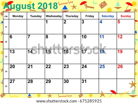 month of august calendar