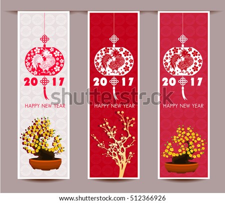 Three Vertical banners set for chinese new year of rooster