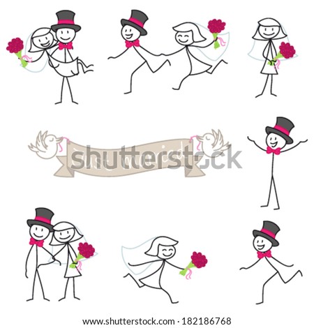 Set Vector Stick Figures Wedding Couple Stock Vector 182186768 ...