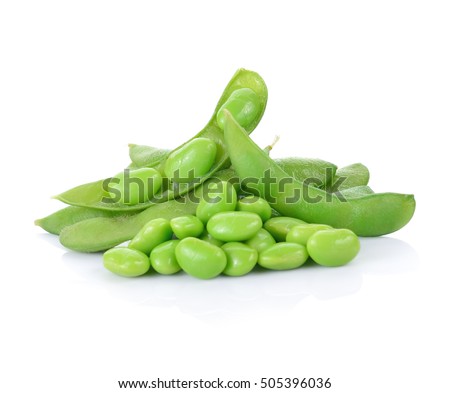 Green soybeans isolated on white background.