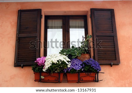 Old European Window Shutters Flower Box Stock Photo 13167931 - Shutterstock