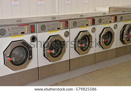 Industrial Washing Machines Public Laundromat Stock Photo 