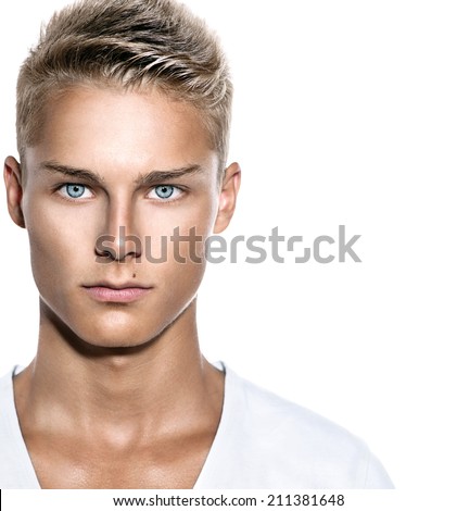 Handsome Young Mans Face Portrait On Stock Photo (Royalty 