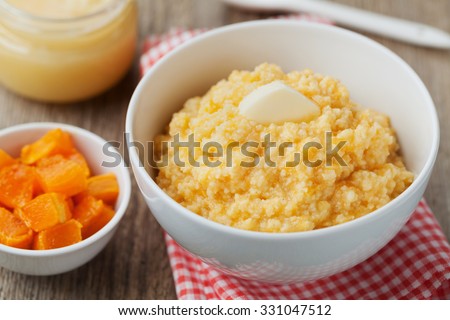 Millet Porridge Baked Pumpkin Butter Bowl Stock Photo Millet Porridge Baked Pumpkin Butter Bowl Stock Photo