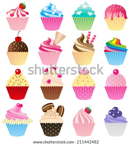 9 Different Colorful Delicious Cupcakes Illustration Stock Illustration ...