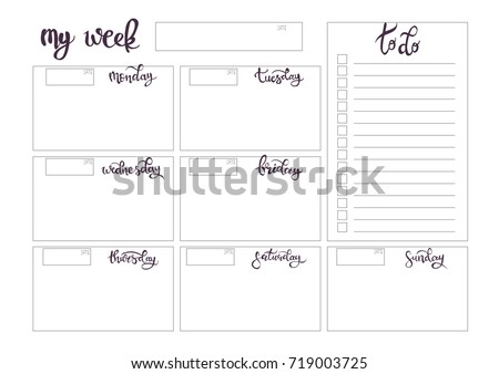 weekly planner blank template stock vector 719003725 shutterstock