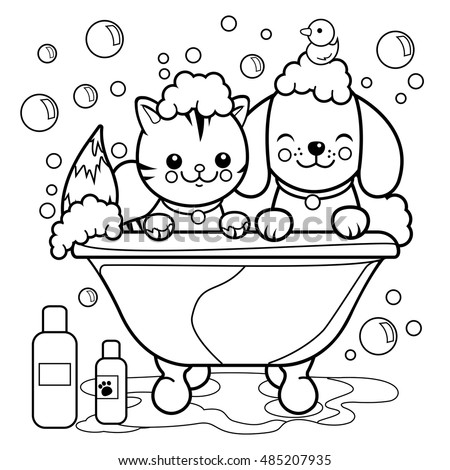 Dog Cat Taking Bath Coloring Book Stock Vector 485207935 - Shutterstock Dog Cat Taking Bath Coloring Book Stock Vector 485207935 - Shutterstock