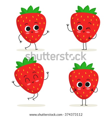 Strawberry. Cute fruit vector character set isolated on white
