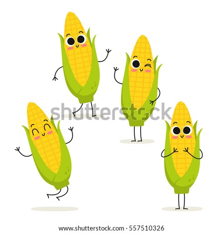 Corn. Cute vegetable vector character set isolated on white