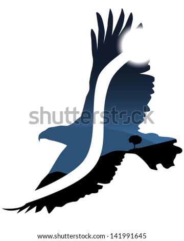 Eagle Outline Moonlit Mountains Background Stock Vector 141991645 ...