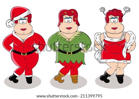 Set Cartoon Character Plump Women Christmas Stock Vector 211399795