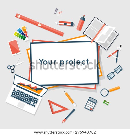 Architecture Design Technical Process construction planning process flat design architects stock vector Architecture Design Technical Process construction planning process flat design architects stock vector