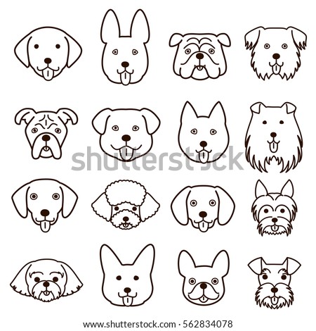 Cute Dogs Faces Line Art Set Stock Vector 562834078 - Shutterstock