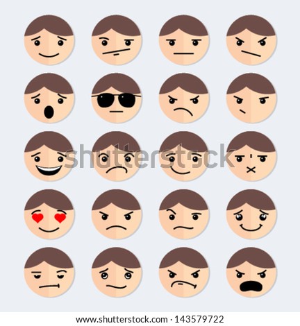 Set Faces Various Emotion Stock Vector 143579722 - Shutterstock